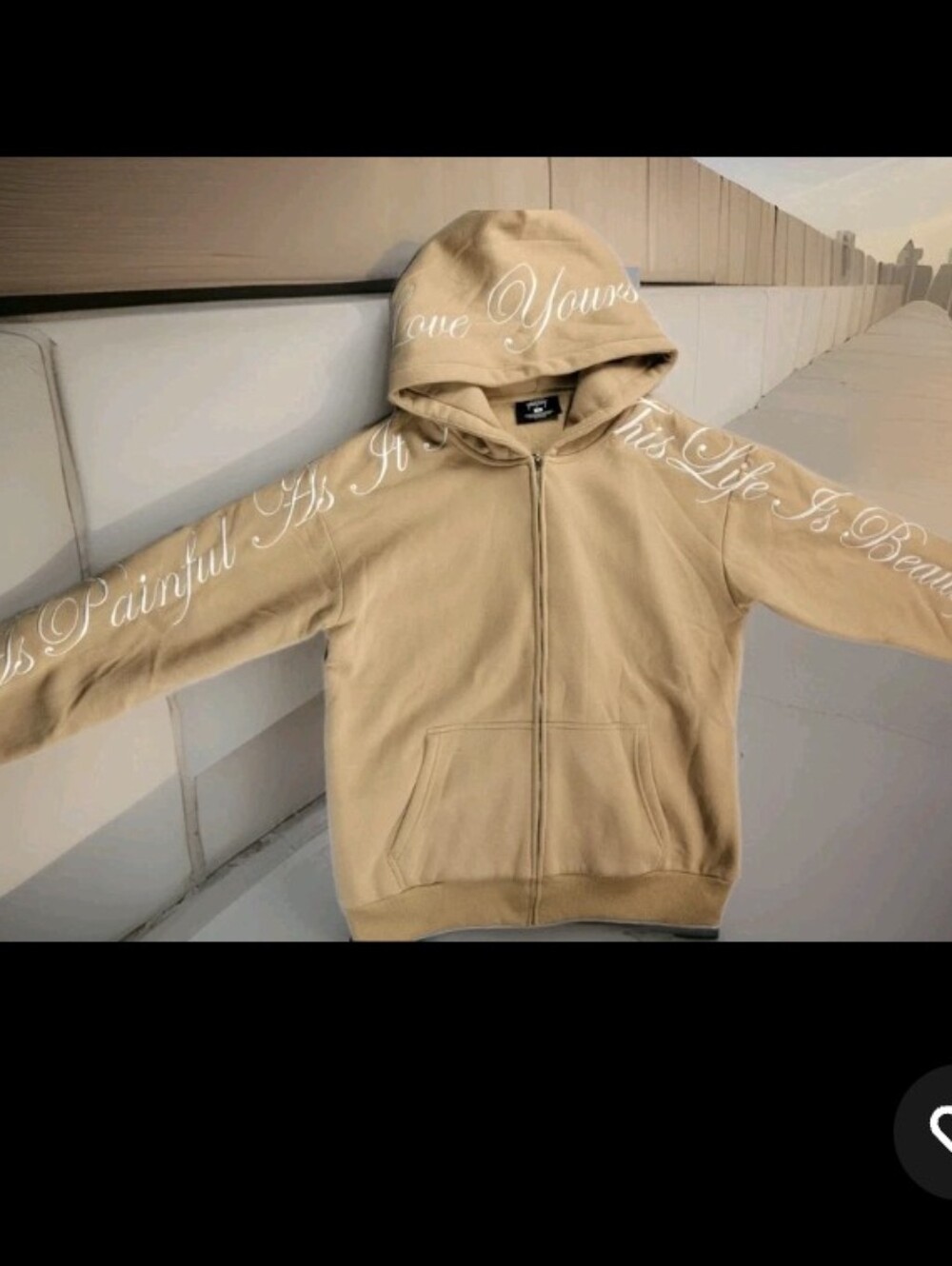 Yours Truly Medium Tan Zip Up  Hoodie Embroidered Love Yourself